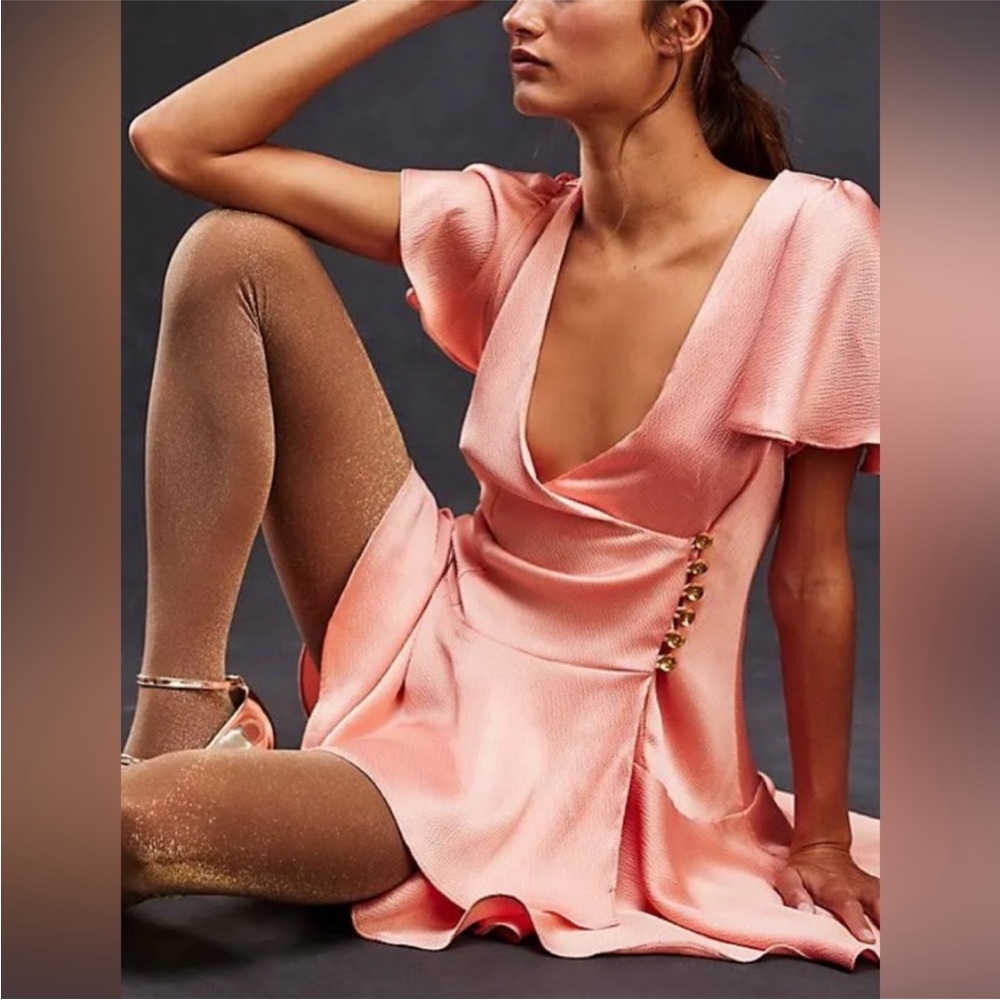Free People Scarlett Ruffle Mini Dress in Peach NWOT SZ M